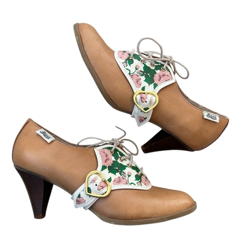 BASS X Rachel Antonoff “Louisa Flow Power” size 7.5 floral and heart saddle heel
